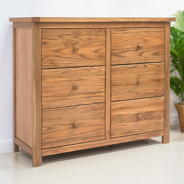 Cabinet Bits Trivento 6 Drawer Brown Wood Knob Chest of Drawers - Wilko - image 1