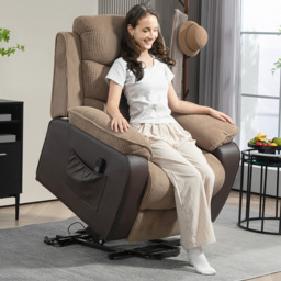 HOMCOM Brown Patchwork Design Electric Power Lift Elderly Recliner Armchair - Size: Single - Wilko - thumbnail 1