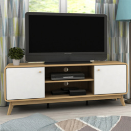 Loft24 Cassie 2 Door 2 Shelf White Oak TV Stand - Size: 53 x 140 x 39cm - Oak/White - Wilko - thumbnail 1