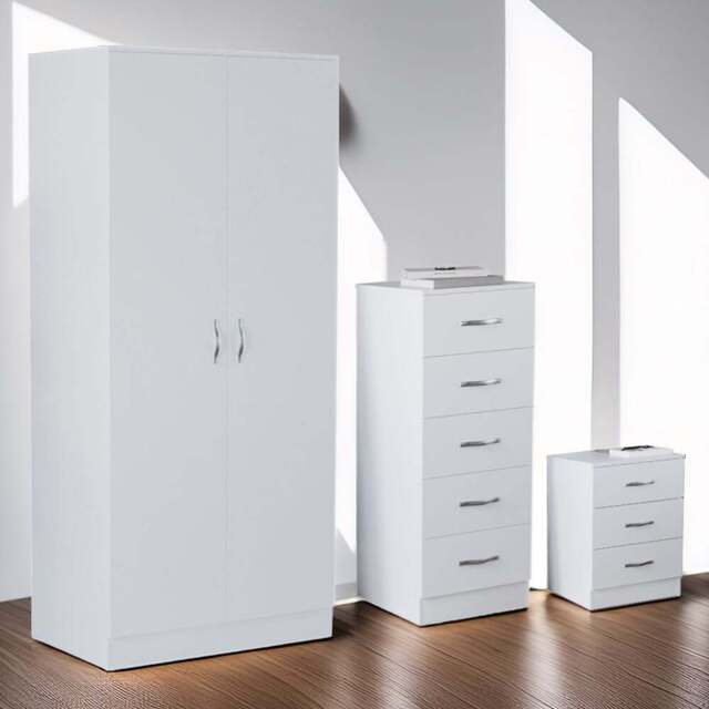 Vida Designs Riano White 3 Piece Narrow Bedroom Furniture Set - Wilko - image 1