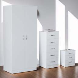 VIDA DESIGNS Riano White 3 Piece Narrow Bedroom Furniture Set - Wilko