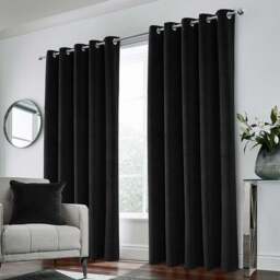 Enhanced Living Hampton Black Velvet Blackout Thermal Eyelet Curtains 168 x 137cm - Wilko