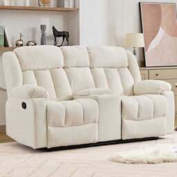 Artemis Home Lovell 2 Seater Cream Boucle Manual Recliner Sofa with Centre Console - Wilko