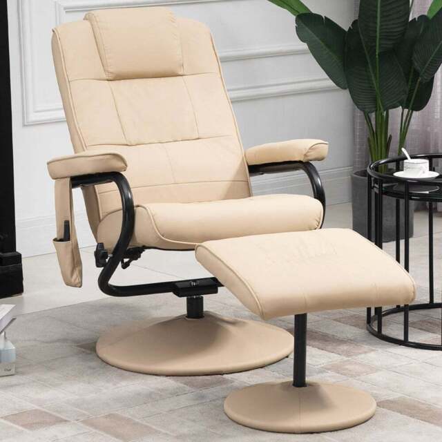 Portland Cream PU Leather Massage Manual Recliner Chair with Ottoman - Size: Single - Wilko - image 1