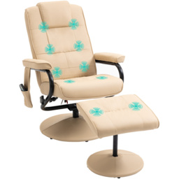 Portland Cream PU Leather Massage Manual Recliner Chair with Ottoman - Size: Single - Wilko - thumbnail 3