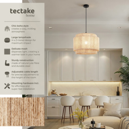 tectake Lignea 3-Tier Boho Chic Jute Fibre Pendant Light - Size: 32 x 46 x 46cm - Nature - Wilko - thumbnail 7