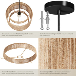 tectake Lignea 3-Tier Boho Chic Jute Fibre Pendant Light - Size: 32 x 46 x 46cm - Nature - Wilko - thumbnail 6
