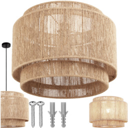 tectake Lignea 3-Tier Boho Chic Jute Fibre Pendant Light - Size: 32 x 46 x 46cm - Nature - Wilko - thumbnail 3