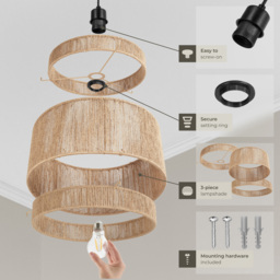 tectake Lignea 3-Tier Boho Chic Jute Fibre Pendant Light - Size: 32 x 46 x 46cm - Nature - Wilko - thumbnail 4