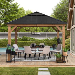 Sunjoy Pirin 3.36 x 3.36m Anthracite Cedar Wood Gazebo - Black - Wilko - thumbnail 4