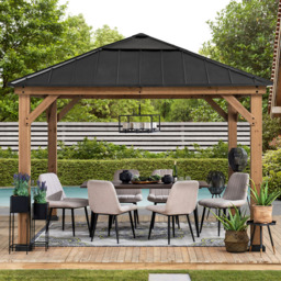 Sunjoy Pirin 3.36 x 3.36m Anthracite Cedar Wood Gazebo - Black - Wilko - thumbnail 1