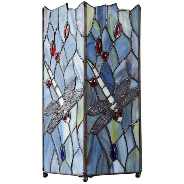 ValueLights Tiffany Inspired Decorative Dragonfly Square Glass Table Lamp - Size: 27.5 x 11 x 11cm - Multi - Wilko - image 1