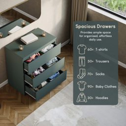 Vida Designs Denver Jasper Green 3 Drawer Bedside Table - Wilko - thumbnail 6