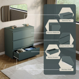 Vida Designs Denver Jasper Green 3 Drawer Bedside Table - Wilko - thumbnail 7