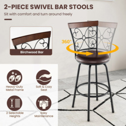 Costway Adjustable Swivel Bar Stool Set of 2 - Size: 91 x 58 x 20cm - Multi - Wilko - thumbnail 5