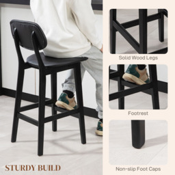 HOMCOM Black PU Leather Cover Bar Stool Set of 2 - Wilko - thumbnail 7