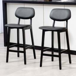 HOMCOM Black PU Leather Cover Bar Stool Set of 2 - Wilko - thumbnail 1