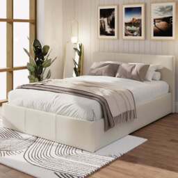 GFW Small Double Natural Fabric Ottoman Bed - Cream - Wilko