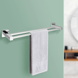 Nes Home Chrome Square Double Towel Rail 585mm - Size: 4 x 58.5 x 11cm - Silver - Wilko - thumbnail 3