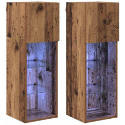vidaXL Single Door 3 Shelf Old Wood Wall Mounted LED TV Unit Set of 2 - Size: 225 x 42.5 x 70cm - Brown - Wilko - thumbnail 3