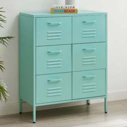 Furniturebox Theo 6 Drawer Light Blue Metal Sideboard - Size: 40 x 80 x 101.5cm - Wilko - thumbnail 1