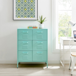 Furniturebox Theo 6 Drawer Light Blue Metal Sideboard - Size: 40 x 80 x 101.5cm - Wilko - thumbnail 6