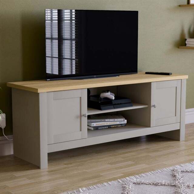 Vida Designs Arlington 2 Door 2 Shelf Grey TV Unit - Size: 39 x 128 x 49cm - Wilko - image 1