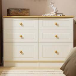 Crowndale Warwick 6 Drawer Cream Ash and Oak Wide Midi Chest of Drawers - Wilko - thumbnail 1