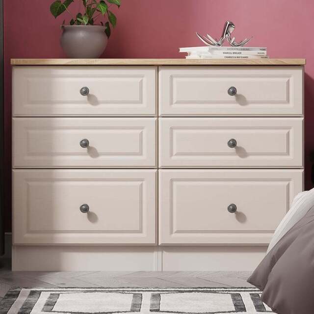 Crowndale Norfolk 6 Drawer Kashmir Ash and Bardolino Oak Wide Chest of Drawers Ready Assembled - Kashmir Ash & Bardolino Oak - Wilko - image 1
