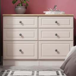 Crowndale Norfolk 6 Drawer Kashmir Ash and Bardolino Oak Wide Chest of Drawers Ready Assembled - Kashmir Ash & Bardolino Oak - Wilko - thumbnail 1