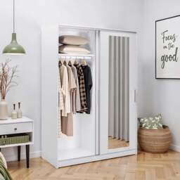 FWStyle 2 Door White Sliding Mirrored Double Wardrobe - Wilko - thumbnail 6