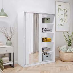 FWStyle 2 Door White Sliding Mirrored Double Wardrobe - Wilko - thumbnail 7