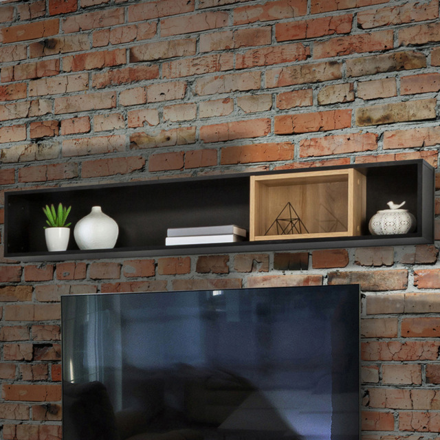 Florence High Rock Matt Black and Riviera Oak Cube Shelf - Size: 22 x 150 x 26cm - Furniture to Go - Wilko - image 1