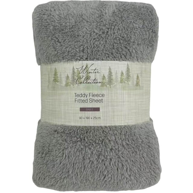 Soft Teddy Fleece Fitted Sheet Silver Single - Winter Collection - Wilko - image 1