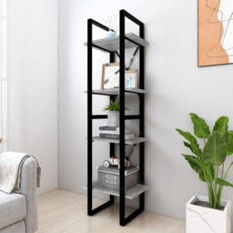 vidaXL 4 Shelf Grey Sonoma Industrial Style Bookcase - Size: 140 x 40 x 30cm - Wilko - thumbnail 1