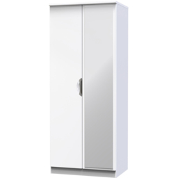 Crowndale Camden 2 Door White Gloss and White Mirrored Wardrobe Ready Assembled - White Gloss & White - Wilko - thumbnail 4