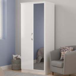 Crowndale Camden 2 Door White Gloss and White Mirrored Wardrobe Ready Assembled - White Gloss & White - Wilko - thumbnail 1