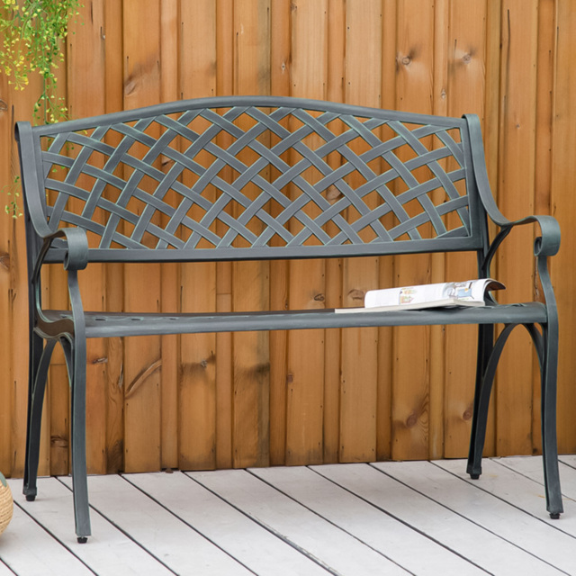 Outsunny 2 Seater Verdigris Cast Aluminium Antique Bench with Armrest - Green - Wilko - image 1