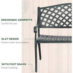 Outsunny 2 Seater Verdigris Cast Aluminium Antique Bench with Armrest - Green - Wilko - thumbnail 7