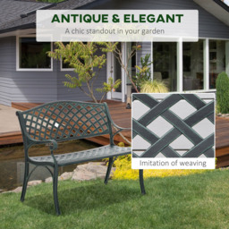 Outsunny 2 Seater Verdigris Cast Aluminium Antique Bench with Armrest - Green - Wilko - thumbnail 5
