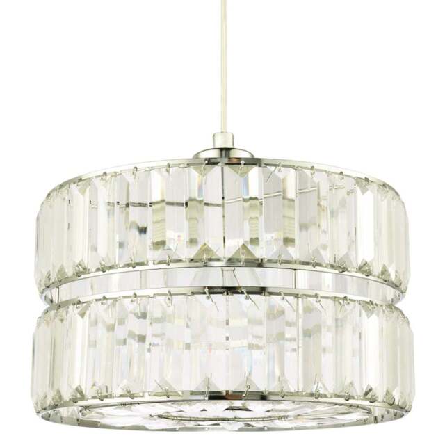 Happy Homewares 2 Tier Pendant Shade with Clear Acrylic Prism - Size: 15 x 25 x 25cm - Silver - Wilko - image 1