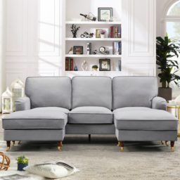 Woodbury 3 Seater Grey Velvet U Shape Corner Sofa - Artemis Home - Wilko - thumbnail 1
