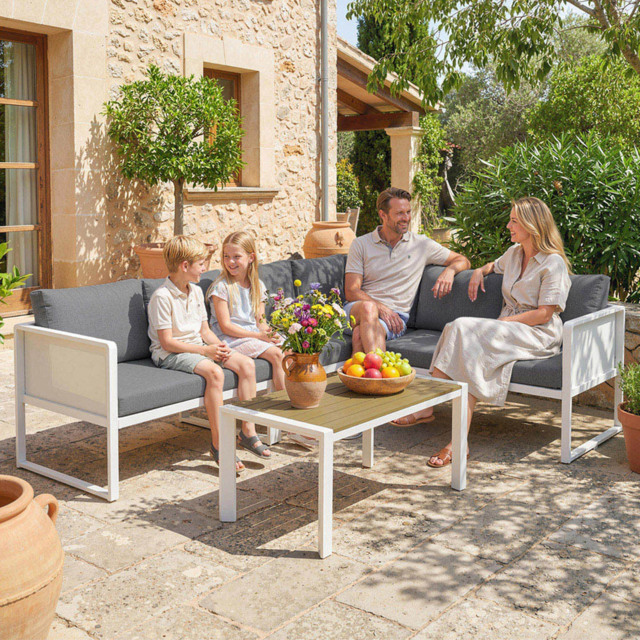 Outsunny 6 Seater White Metal Garden Corner Sofa Set - Wilko - image 1