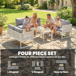 Outsunny 6 Seater White Metal Garden Corner Sofa Set - Wilko - thumbnail 5