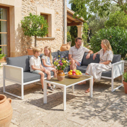 Outsunny 6 Seater White Metal Garden Corner Sofa Set - Wilko - thumbnail 1