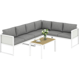 Outsunny 6 Seater White Metal Garden Corner Sofa Set - Wilko - thumbnail 3