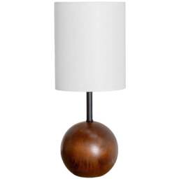 ValueLights Brandon White Tall Linen Lamp Shade Dark Walnut Wood Ball LED Table Lamp - Size: 44 x 18 x 18cm - Brown - Wilko