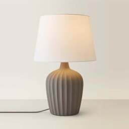 ValueLights Serena Natural Tapered Linen Lamp Shade Ribbed Ceramic Grey LED Table Lamp - Size: 50.5 x 33 x 33cm - Wilko - thumbnail 6