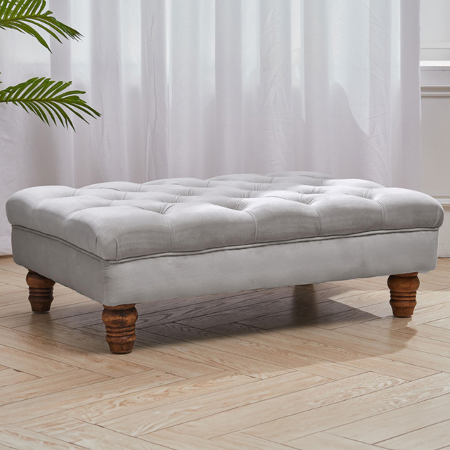 Living and Home Grey Buttoned Velvet Footstool - Wilko - image 1