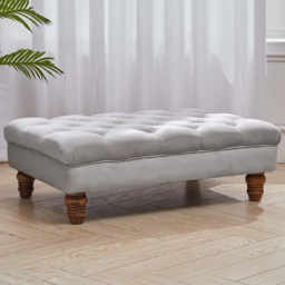 Living and Home Grey Buttoned Velvet Footstool - Wilko - thumbnail 1